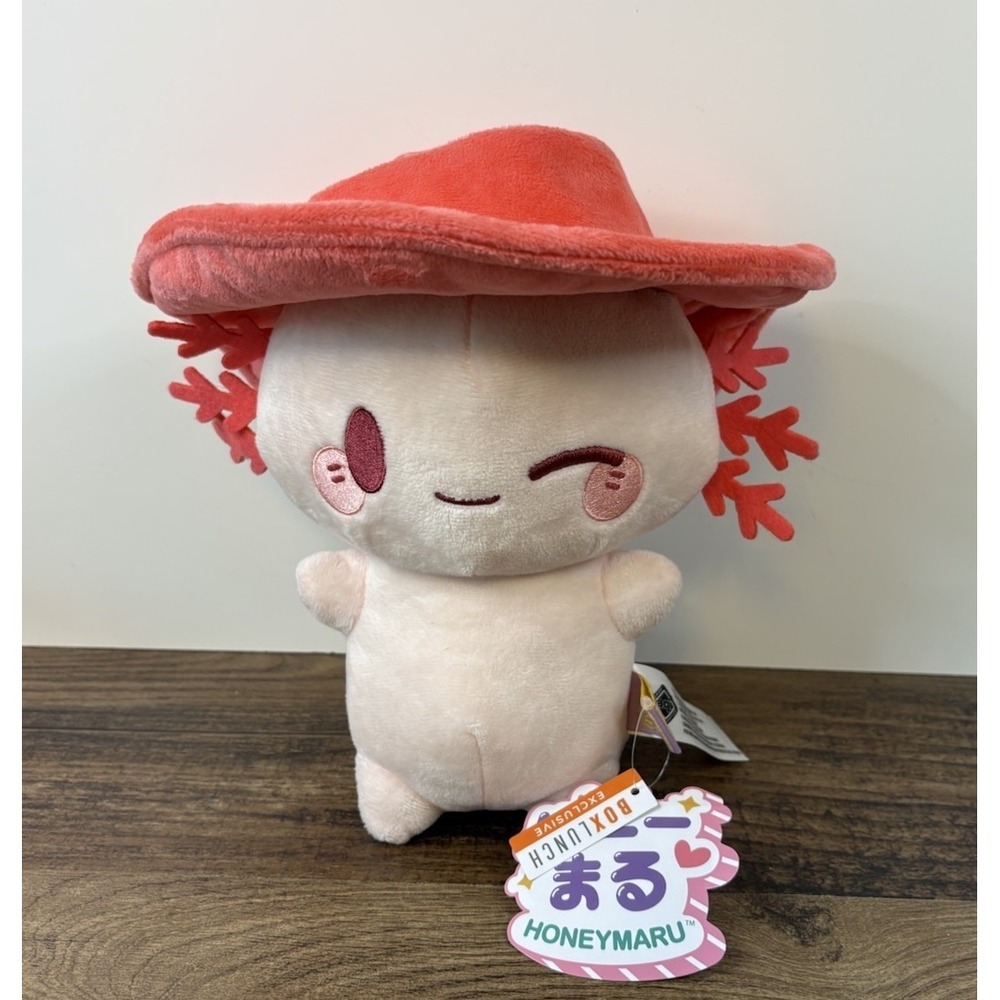 Honeymaru Axolotl Cowboy Kawaii 10" Plush Pink Stuffed Box Lunch Exclusive
